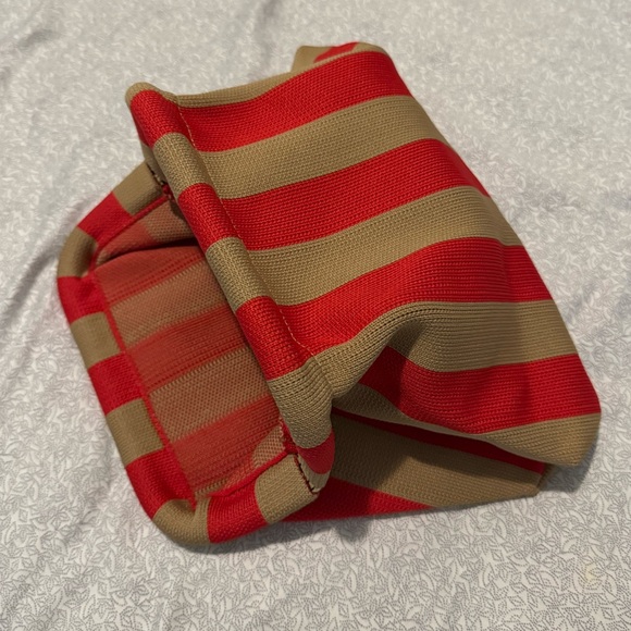 Red Tan Striped Color Block Clutch Pouch Summer Bag - Picture 6 of 8